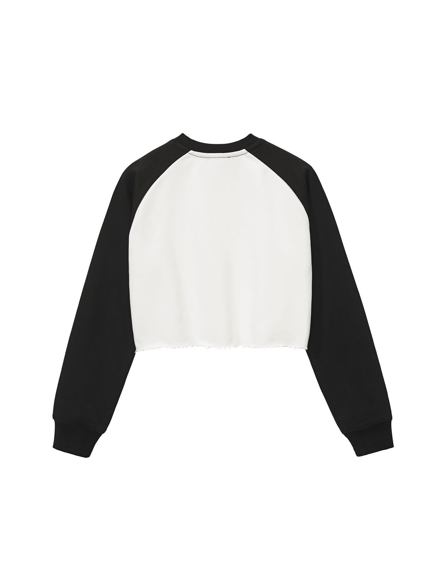 BLUE FALL (COLOR-BLOCK) RAW-HEM RAGLAN CROP SWEATSHIRT