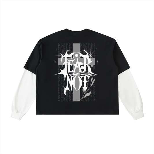 Layered Contrast Sleeve Cotton T-Shirt