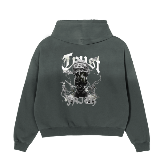 TRUST FAITH - Frayed Sunfade Boxy Fleece Hoodie