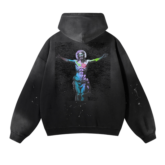 NEON SAVIOR (V1) Vintage Wash Frayed Fleece Hoodie - 360 GSM