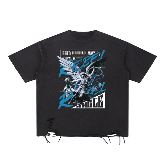 REBEL ANGEL (BLUE) SNOW WASHED RAW-HEM TEE